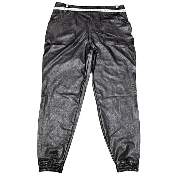 Nordstrom Faux Leather Jogger Pants 3X Noir Black Plus Size Women's Elastic Wais - Picture 6 of 10
